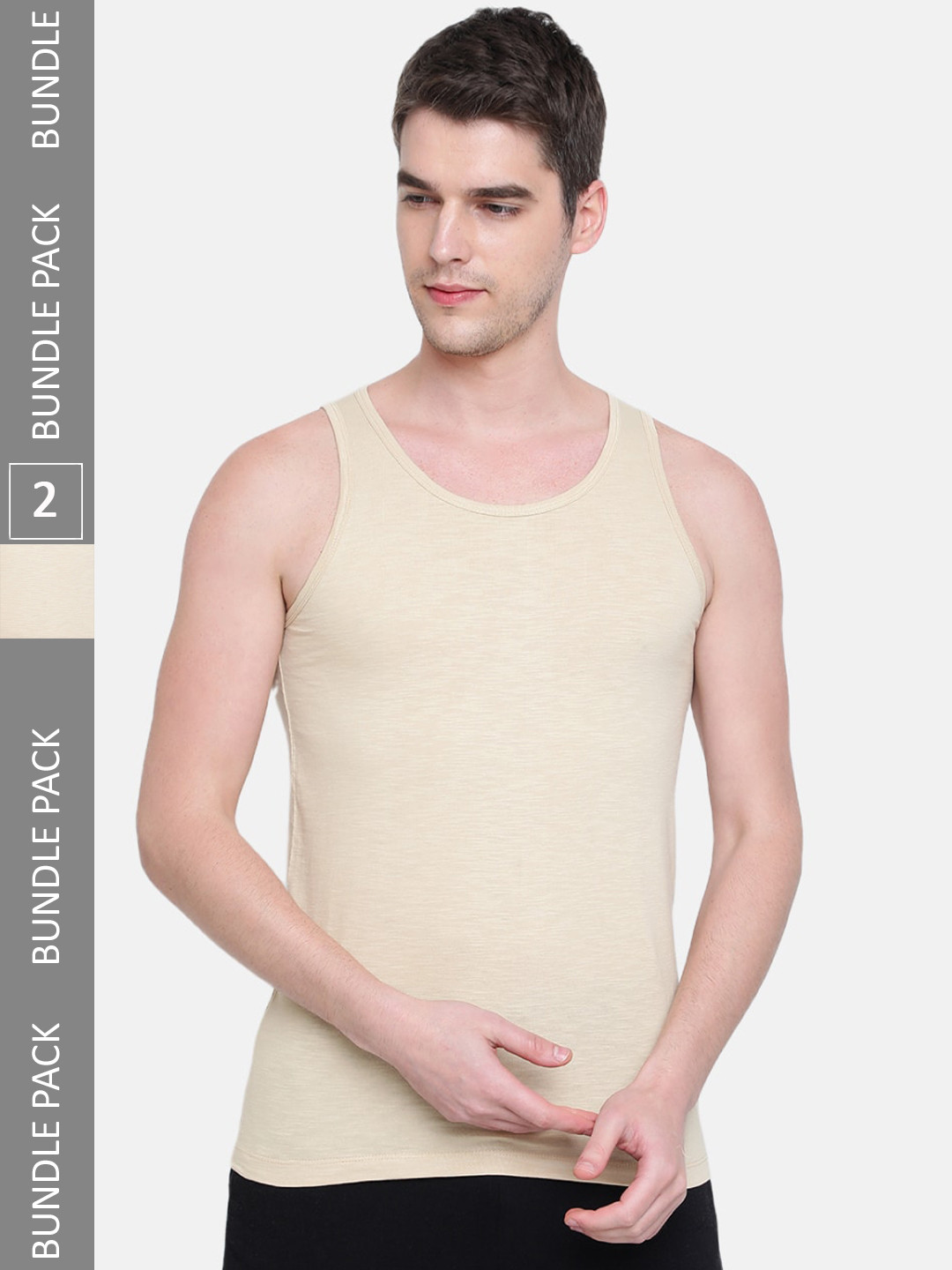 

Almo Wear Men Pack Of 2 Cotton Basic Innerwear Vest, Tan