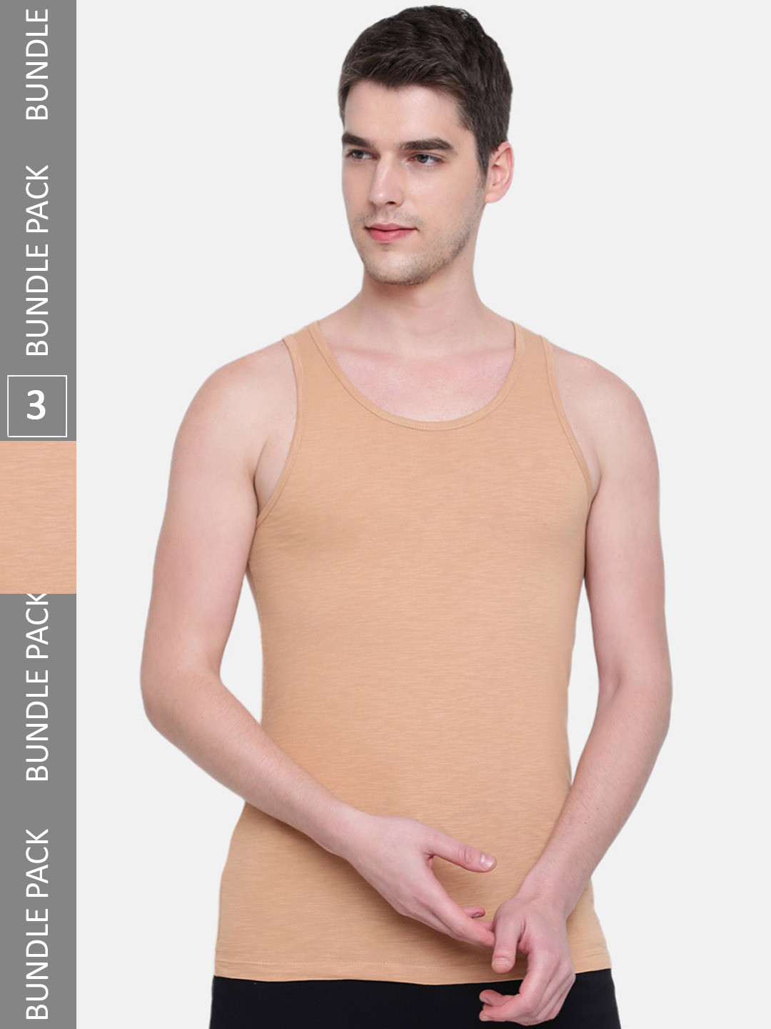 

Almo Wear Men Pack Of 3 Sleeveless Cotton Basic Vest, Orange