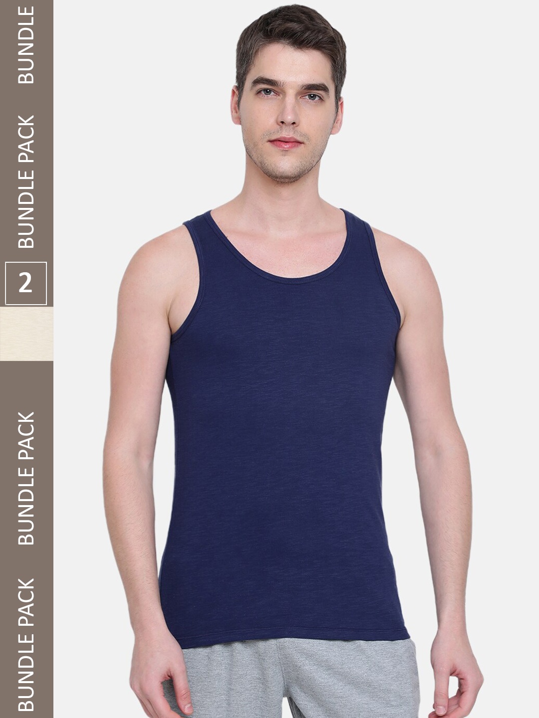 

Almo Wear Men Pack Of 2 Cotton Basic Innerwear Vests, Navy blue