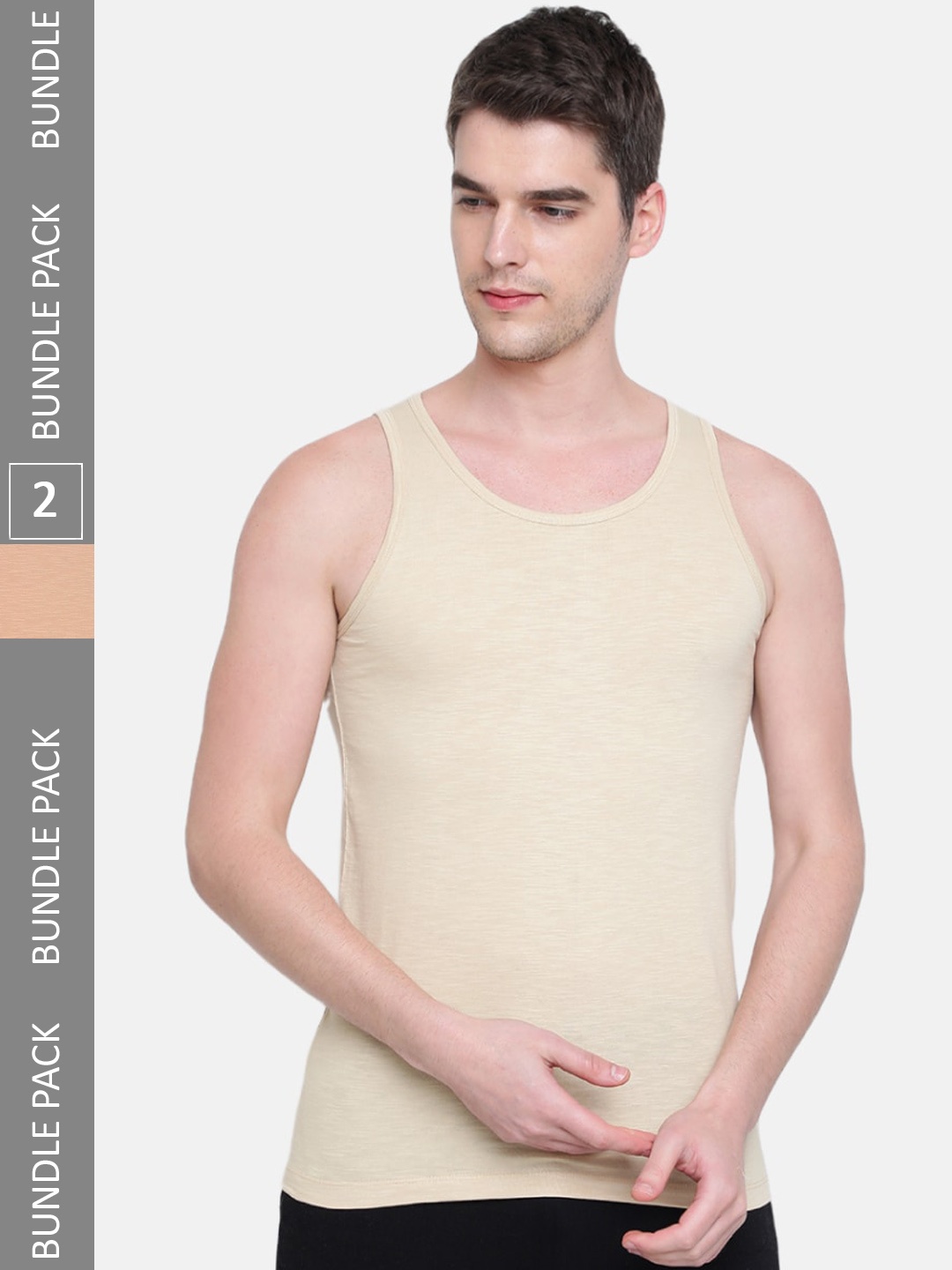 

Almo Wear Men Pack Of 2 Cotton Innerwear Vests, Tan