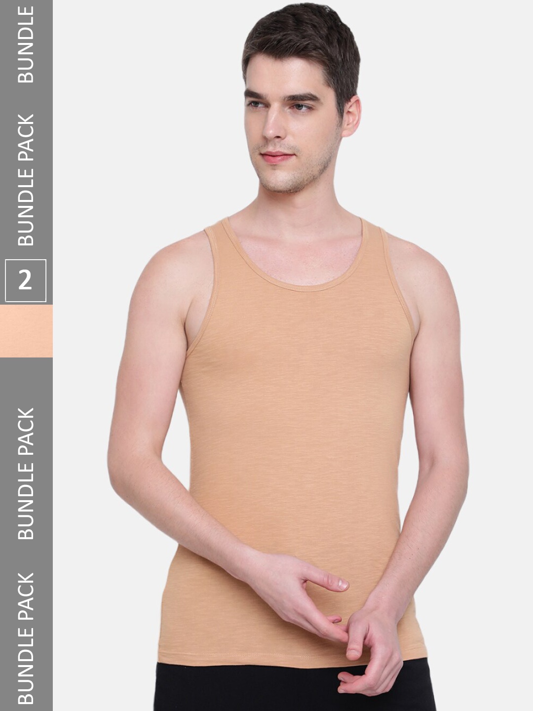 

Almo Wear Men Pack Of 2 Cotton Slub Innerwear Basic Vests, Orange