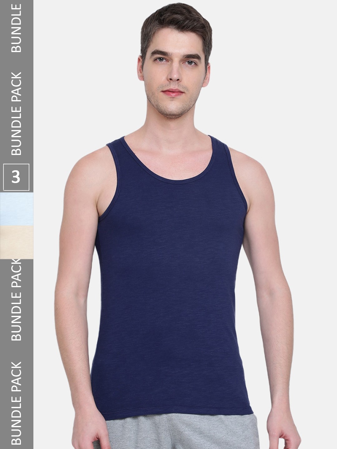

Almo Wear Men Pack Of 3 Cotton Basic Vests, Blue