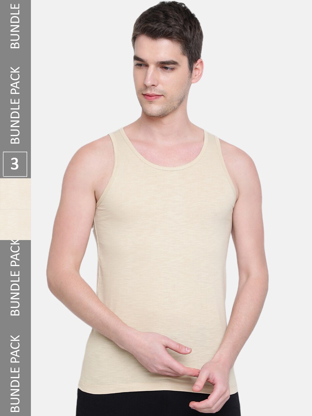 

Almo Wear Men Pack Of 3 Cotton Basic Innerwear Vests, Tan