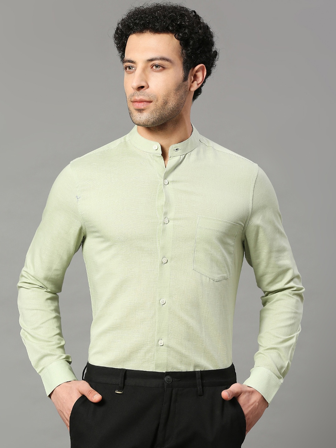 

INVICTUS Men Original Slim Fit Formal Cotton Linen Shirt, Green