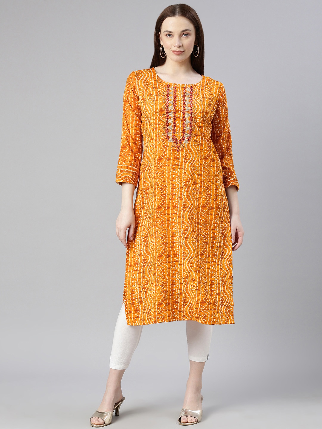 

DEETYA ARTS Bandhani Printed Straight Kurta, Yellow