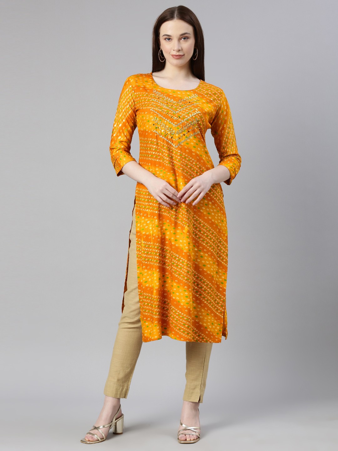

DEETYA ARTS Bandhani Print Straight Kurta, Yellow