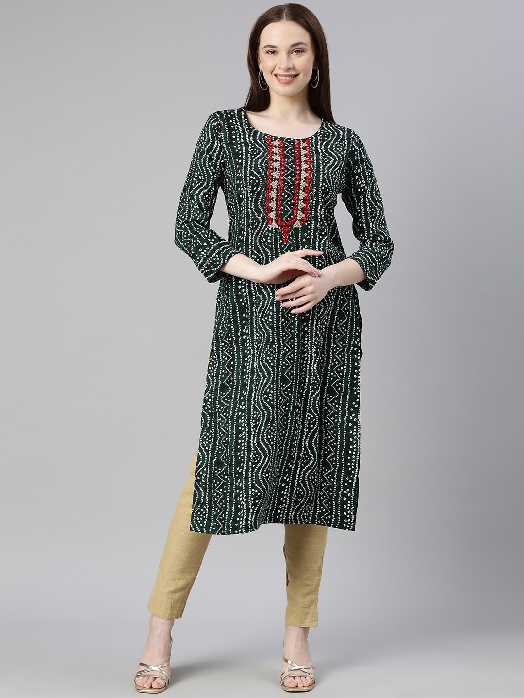

DEETYA ARTS Bandhani Print Straight Kurta, Green