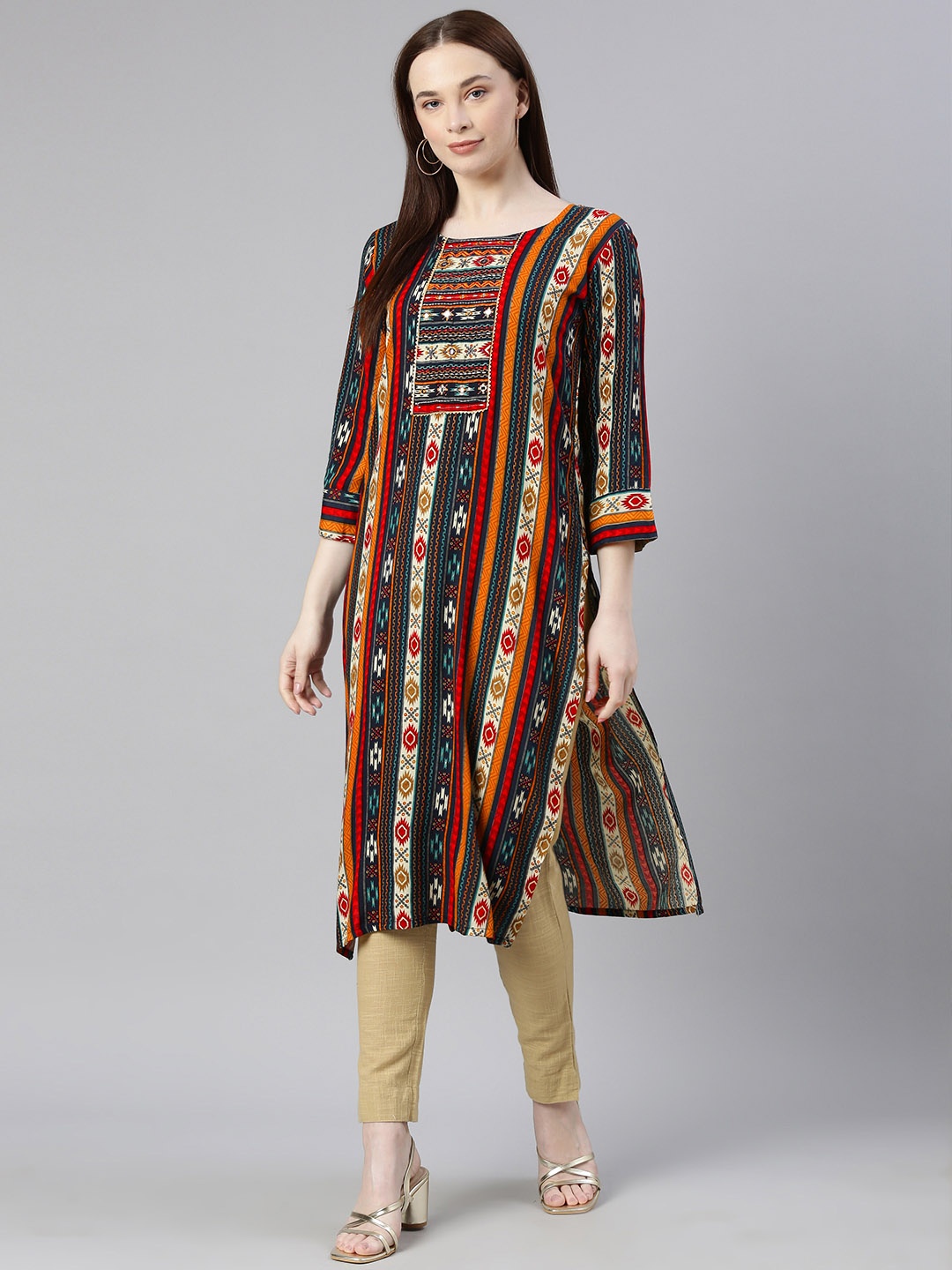 

DEETYA ARTS Geometric Print Straight Kurta, Blue