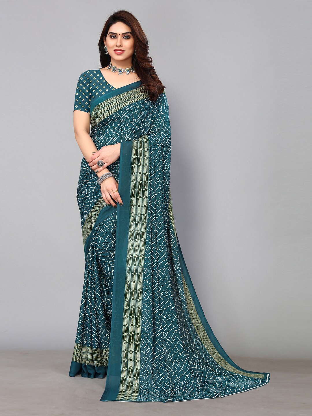 

KALINI Abstract Printed Saree, Teal