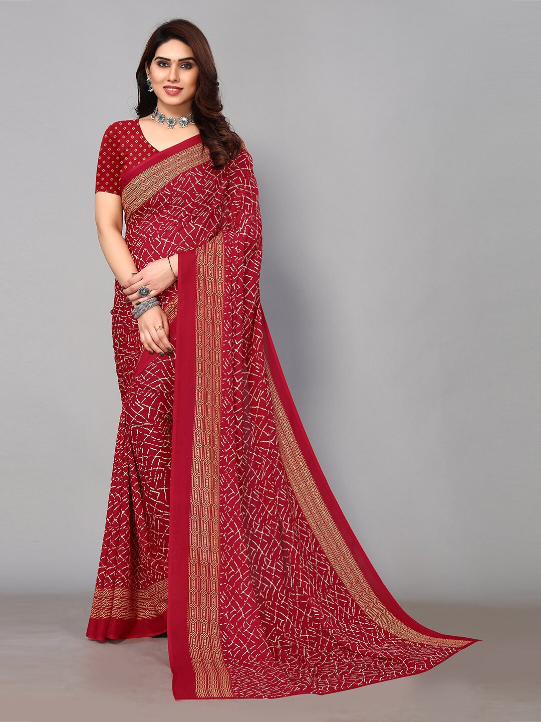 

KALINI Abstract Printed Saree, Red