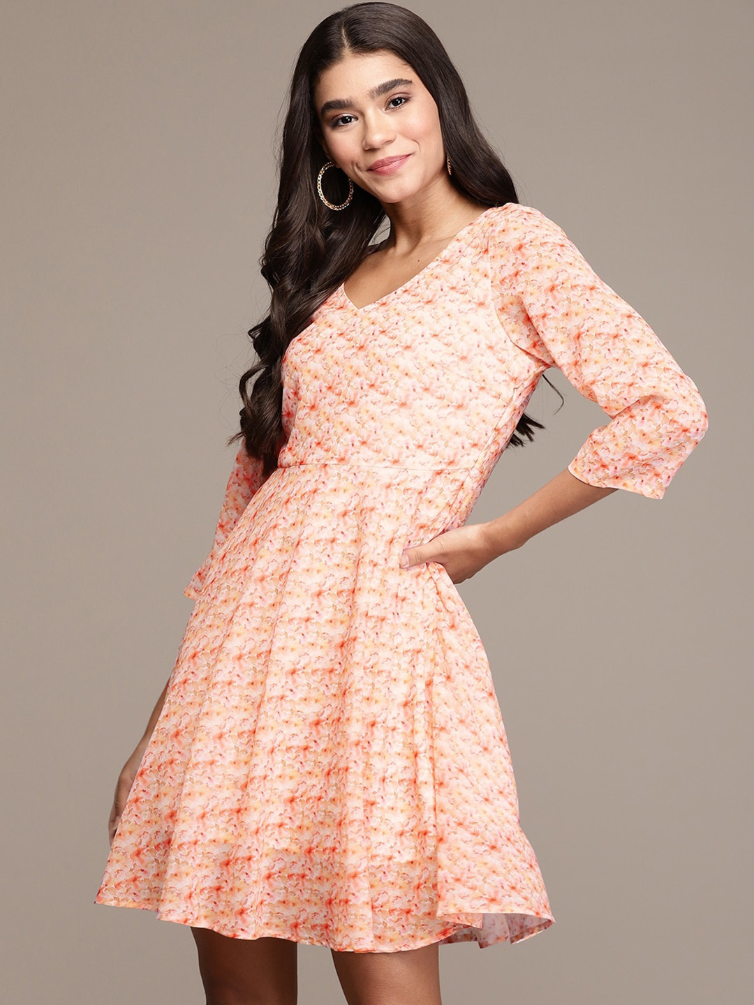 

ZIYAA Floral Georgette Dress, Peach
