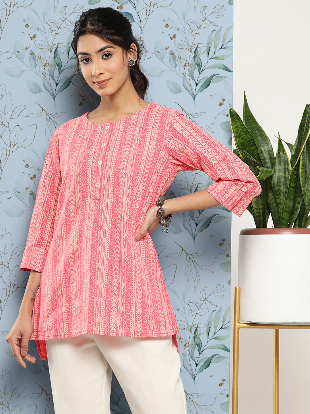 

Juniper Georgette Ethnic Print Tunic, Pink