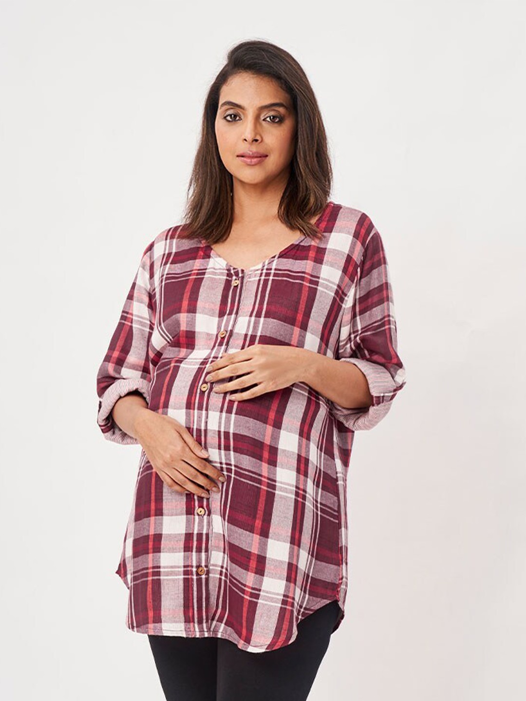 

Ed-a-Mamma Checked Boxy Shirt Style Maternity Top, Red