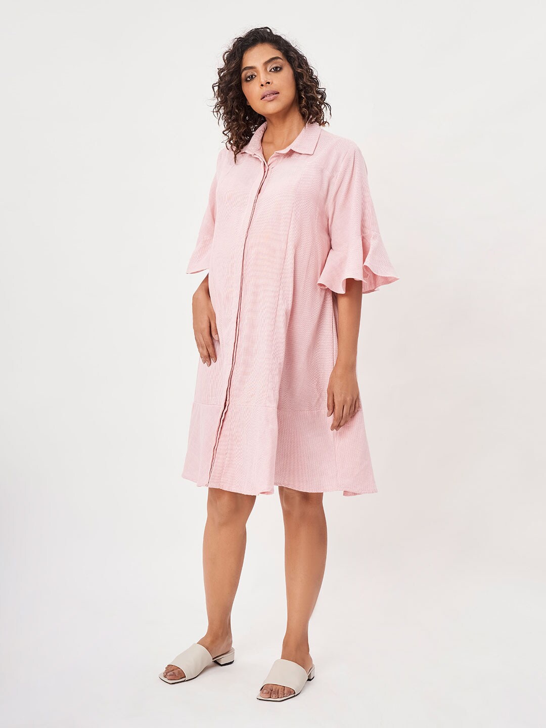 

Ed-a-Mamma Flared Sleeves Cotton Maternity Shirt Dress, Red
