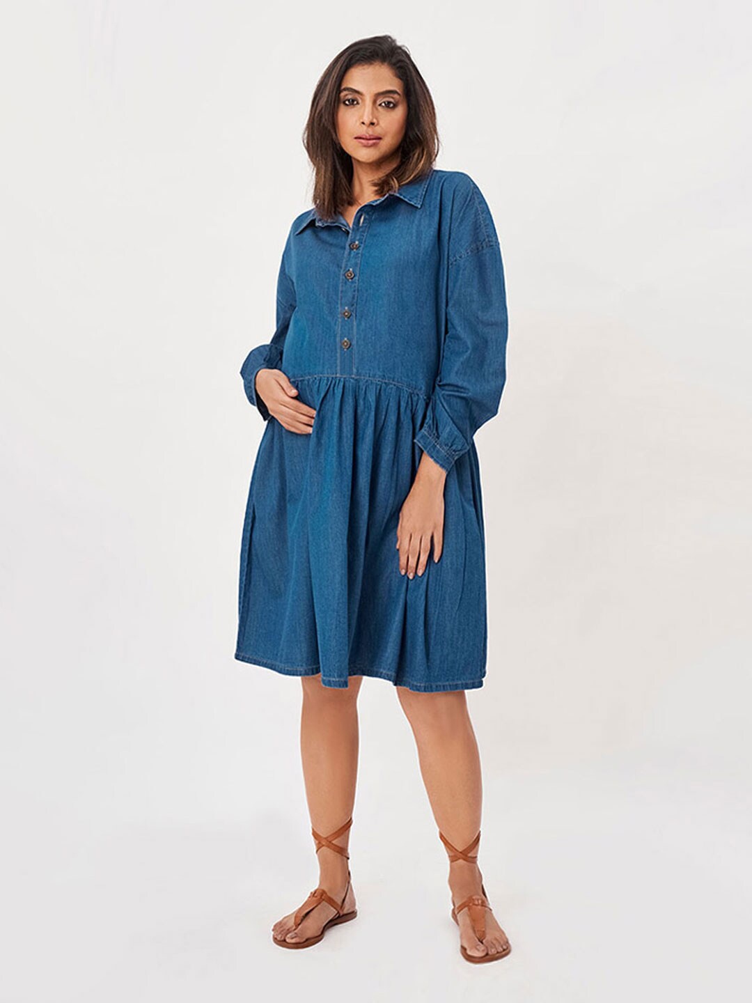 

Ed-a-Mamma Cuff Sleeve Maternity Dress, Blue