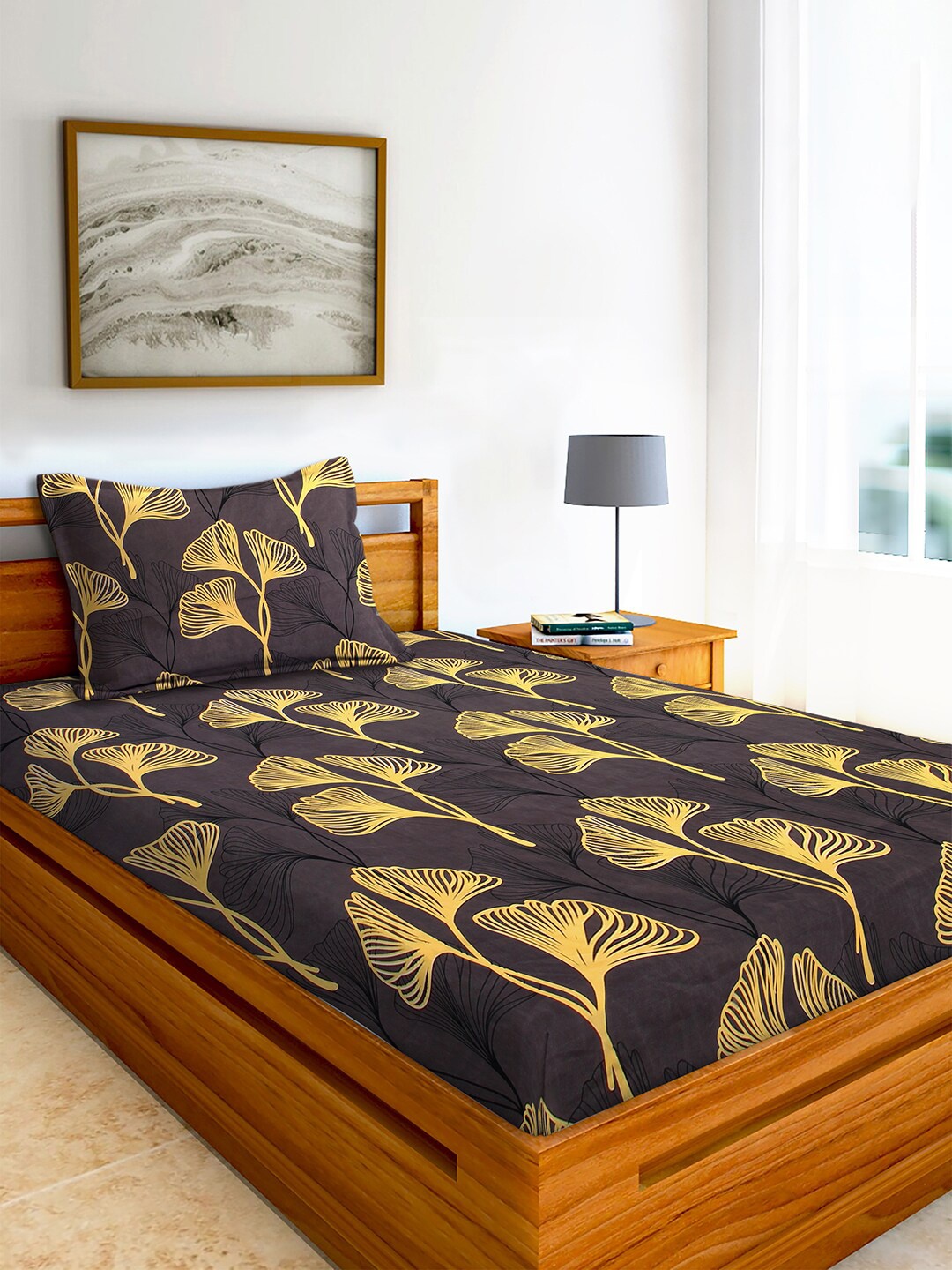 

AEROHAVEN Brown & Yellow 210 TC Flat Cotton Single Bedsheet with 1 Pillow Cover