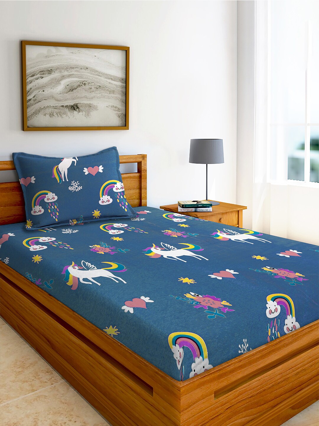 

AEROHAVEN Blue & White 210 TC Flat Cotton Single Bedsheet with 1 Pillow Cover