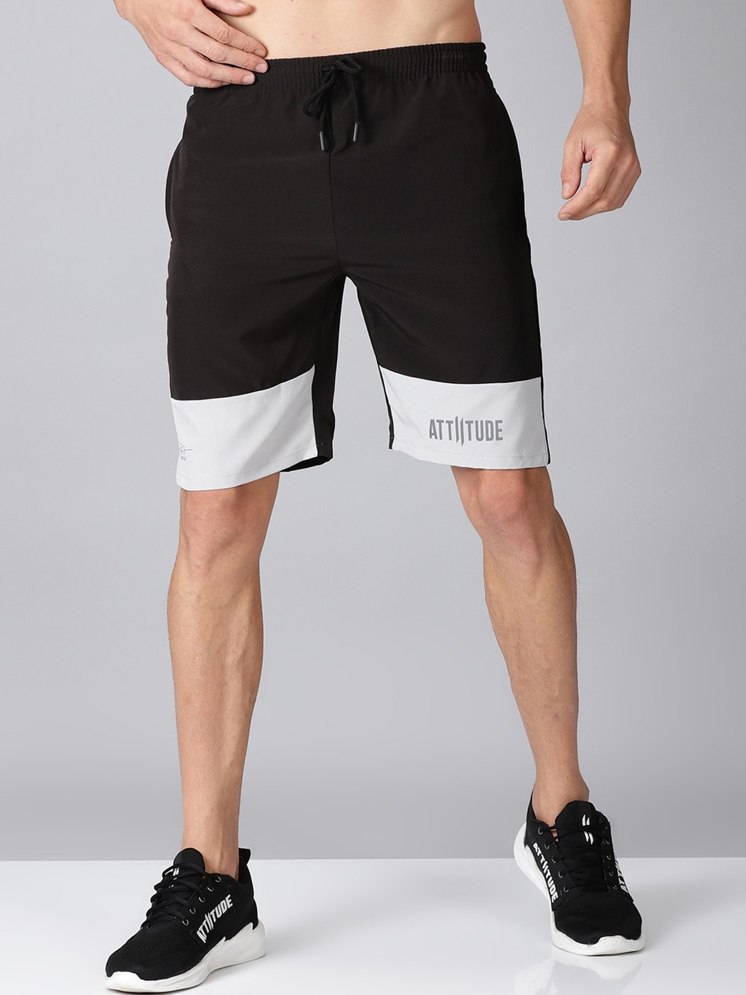 

ATTIITUDE Men Colourblocked Low-Rise Rapid Dry Sports Shorts, Black
