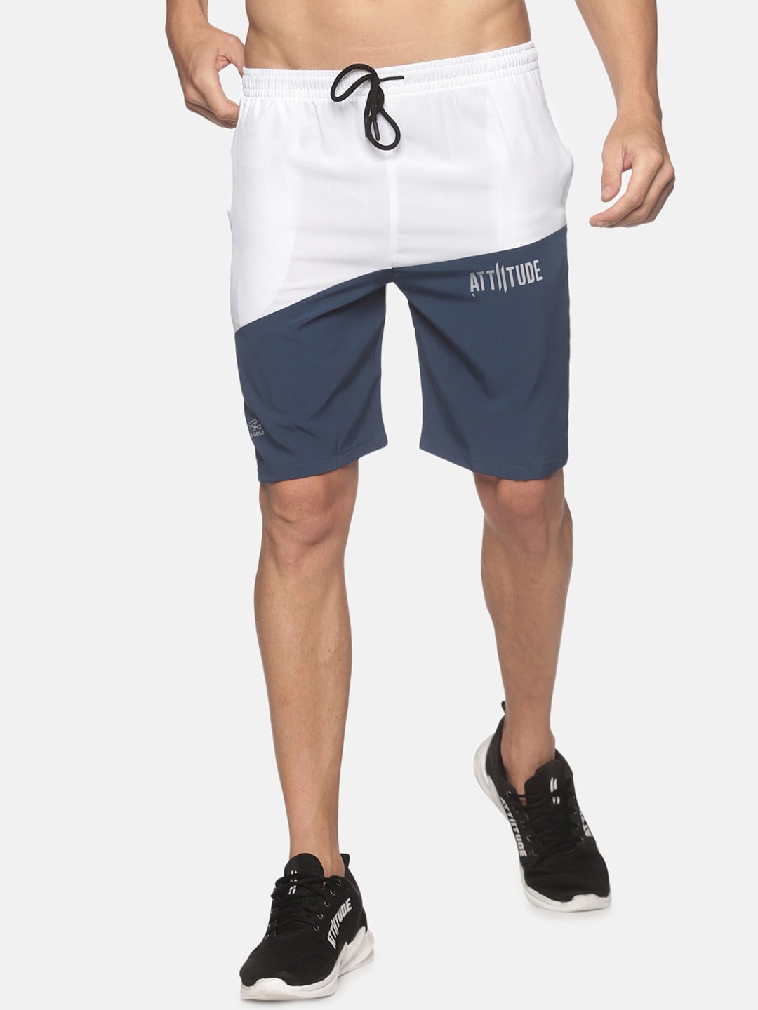 

ATTIITUDE Men Colourblocked Low-Rise Rapid-Dry Regular Fit Sports Shorts, White
