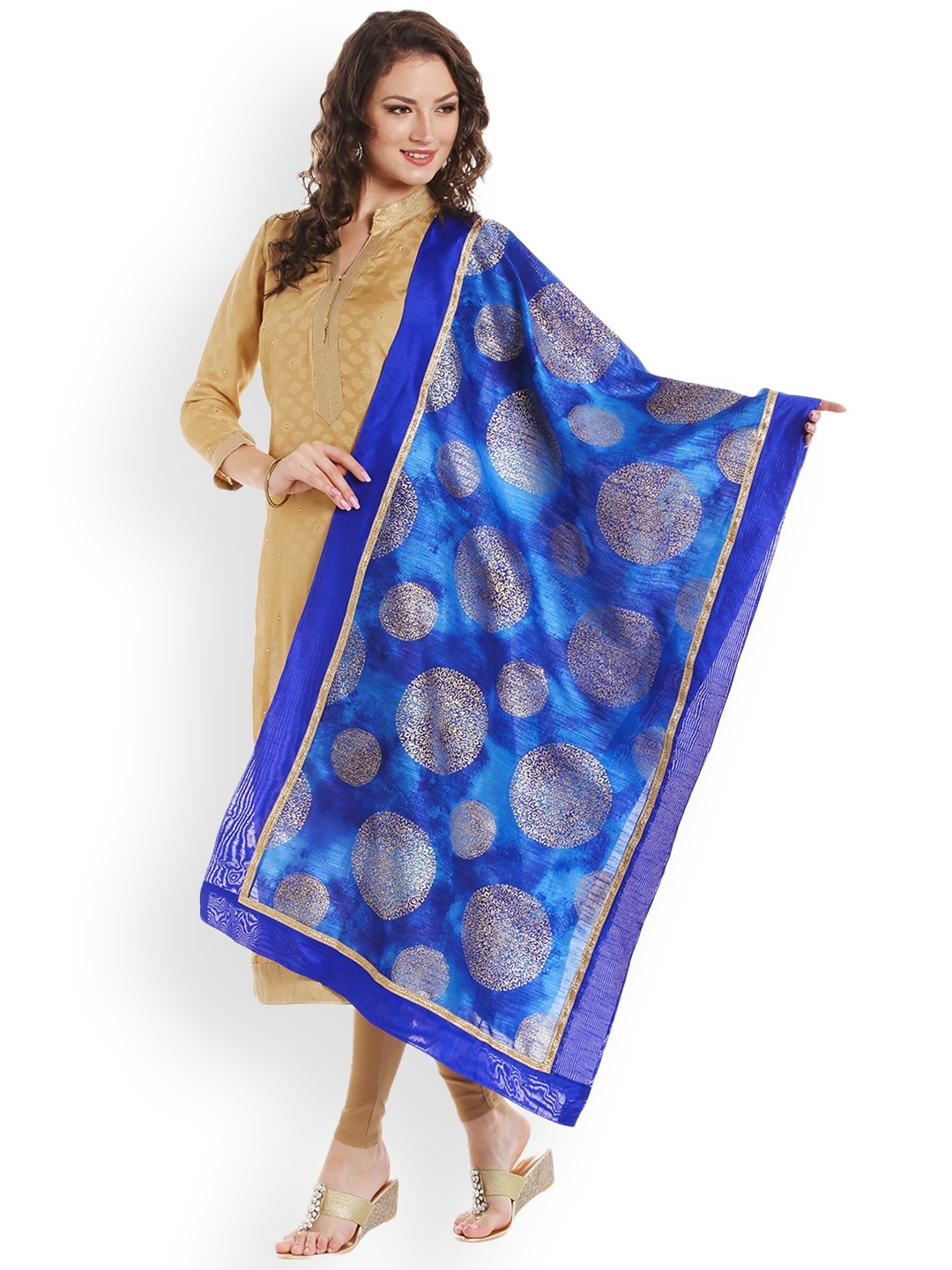 

Dupatta Bazaar Blue & Gold-Toned Block Print Dupatta