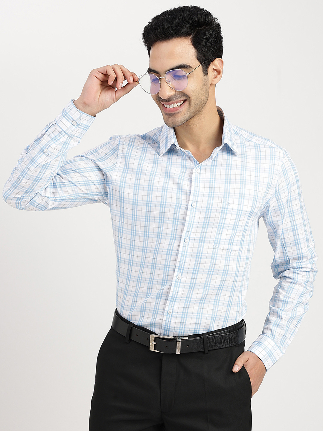

Arrow Slim Fit Tartan Checks Formal Pure Cotton Shirt, White