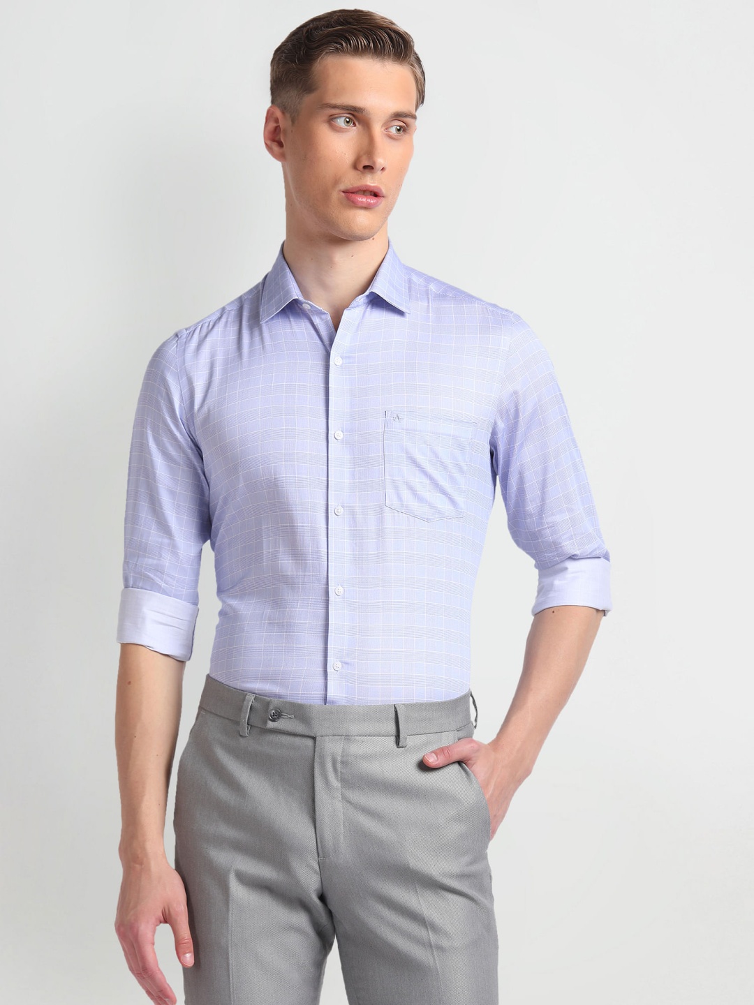 

Arrow Men Slim Fit Tartan Checks Pure Cotton Formal Shirt, Blue