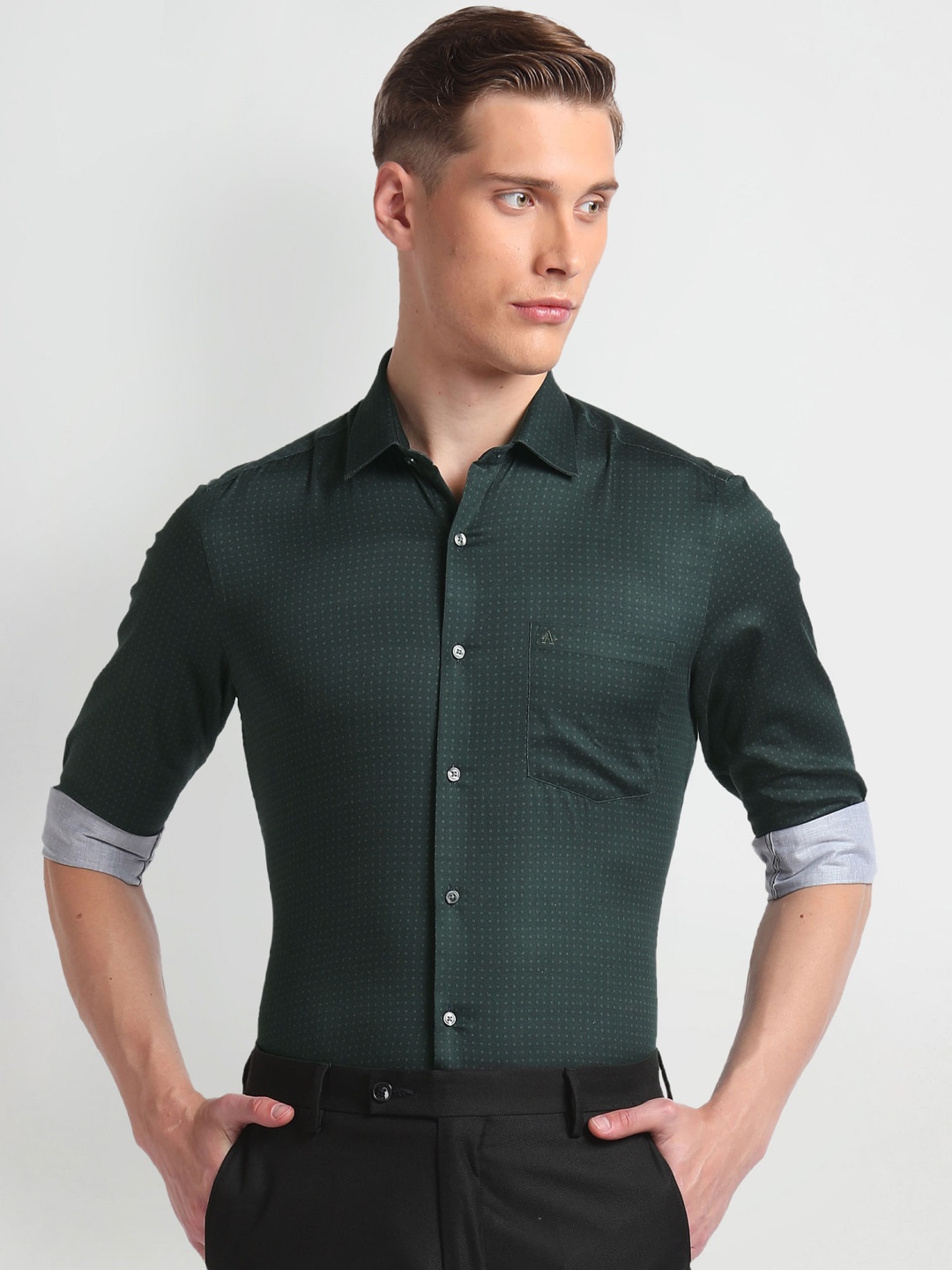 

Arrow Men Micro Printed Slim Fit Pure Cotton Formal Shirt, Green