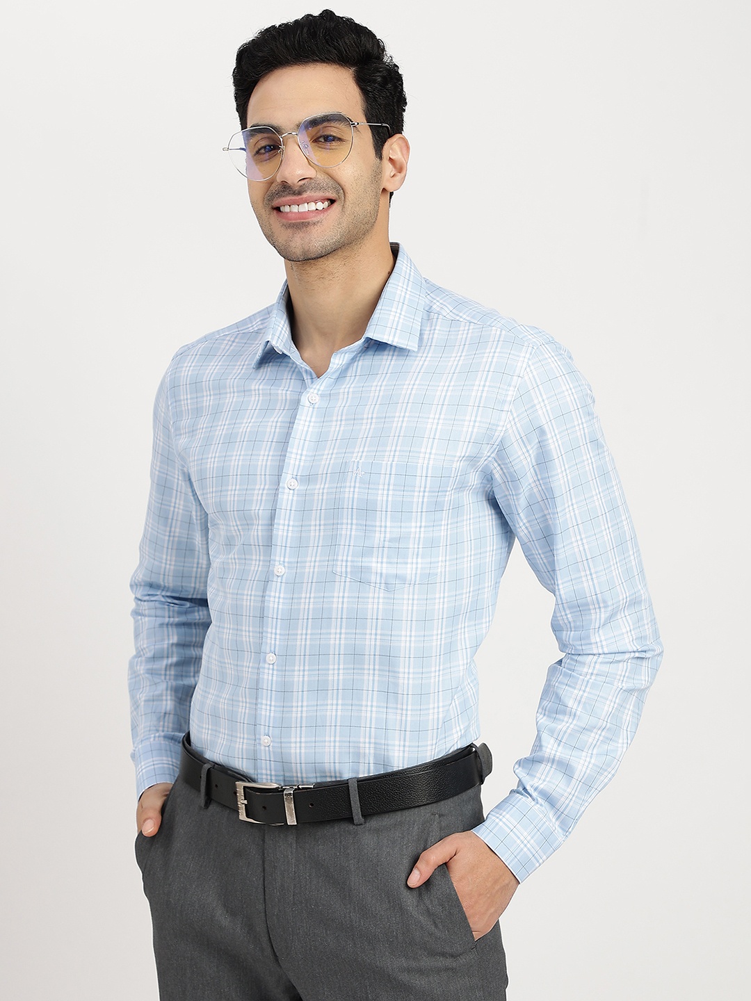 

Arrow Men Slim Fit Tartan Checks Formal Pure Cotton Shirt, Blue