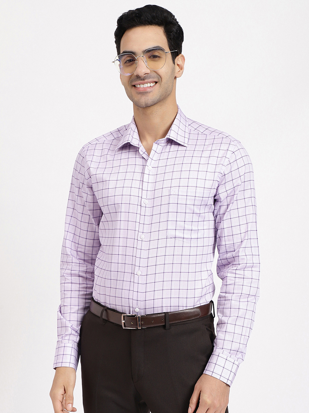 

Arrow Men Slim Fit Grid Tattersall Checks Formal Pure Cotton Shirt, Purple