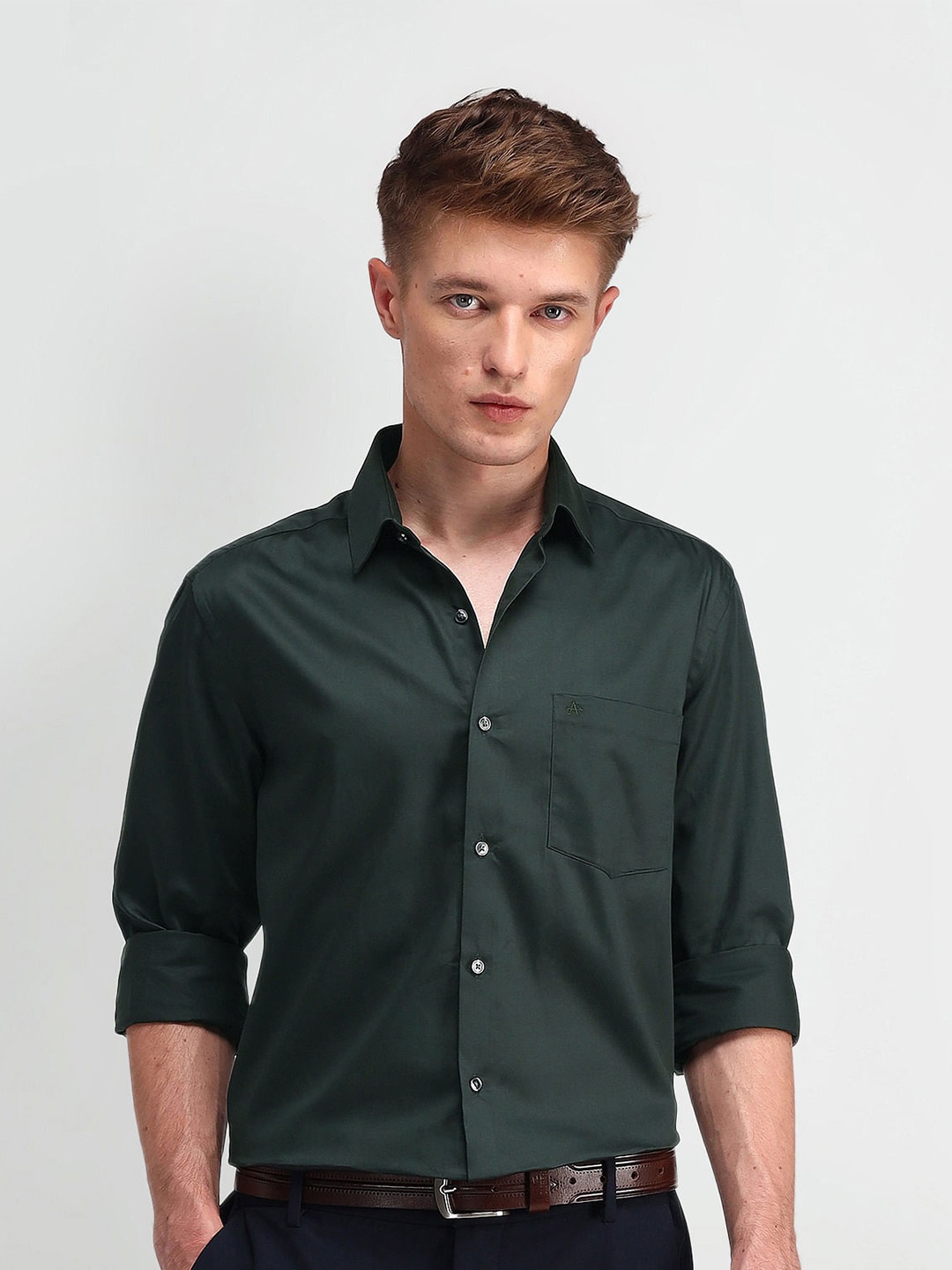 

Arrow Men Slim Fit Cutaway Collar Formal Cotton Shirt, Green