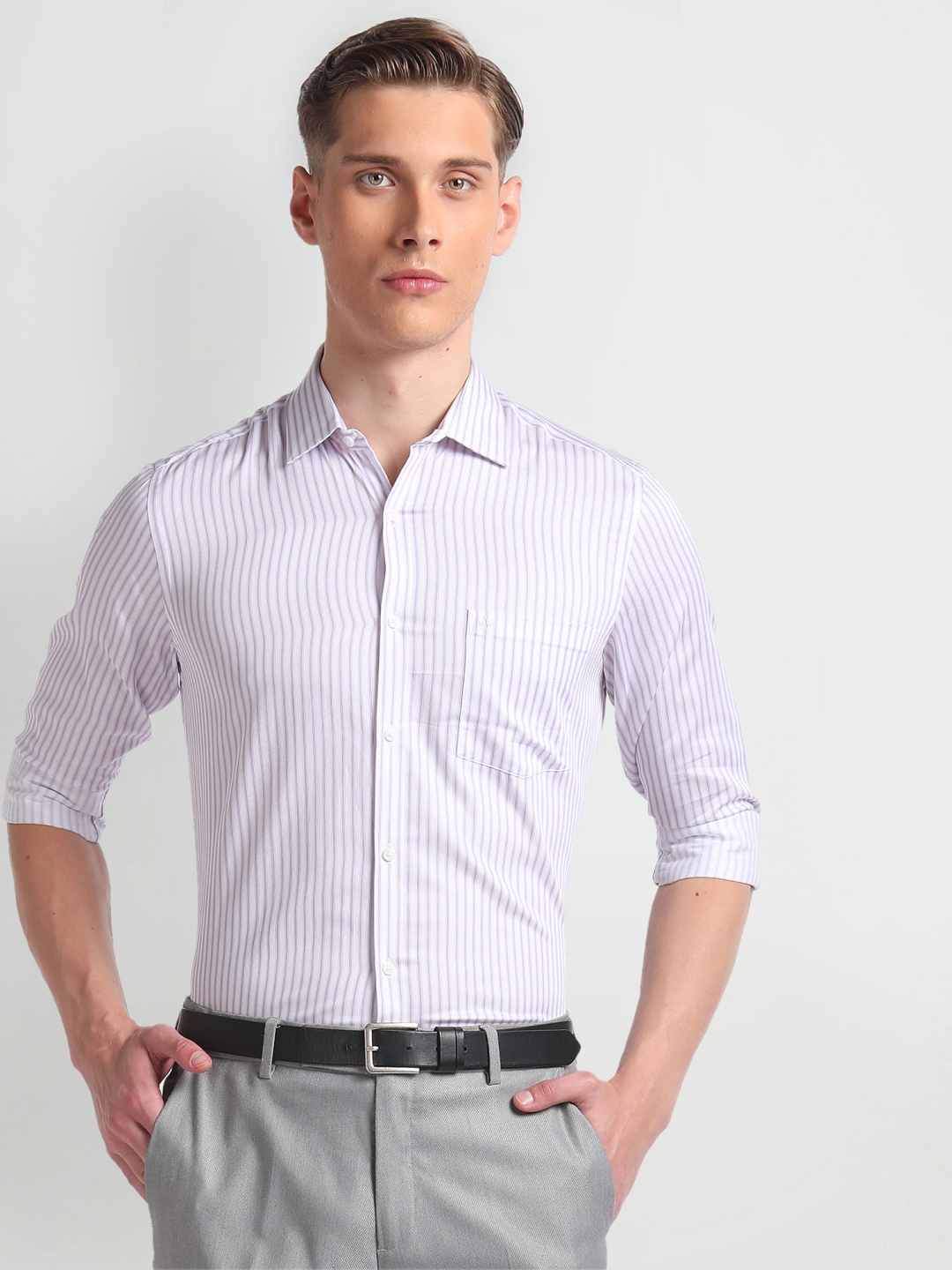 

Arrow Slim Fit Striped Formal Cotton Shirt, White