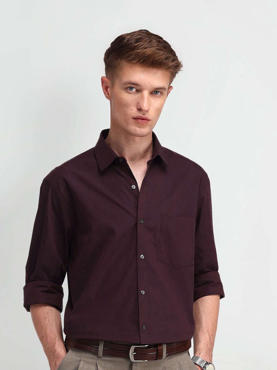 

Arrow Slim Fit Formal Pure Cotton Shirt, Maroon