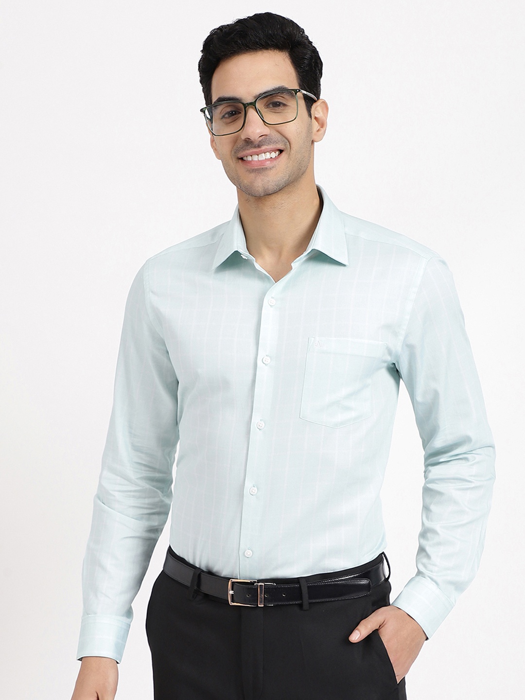 

Arrow Slim Fit Windowpane Checked Formal Cotton Shirt, Green