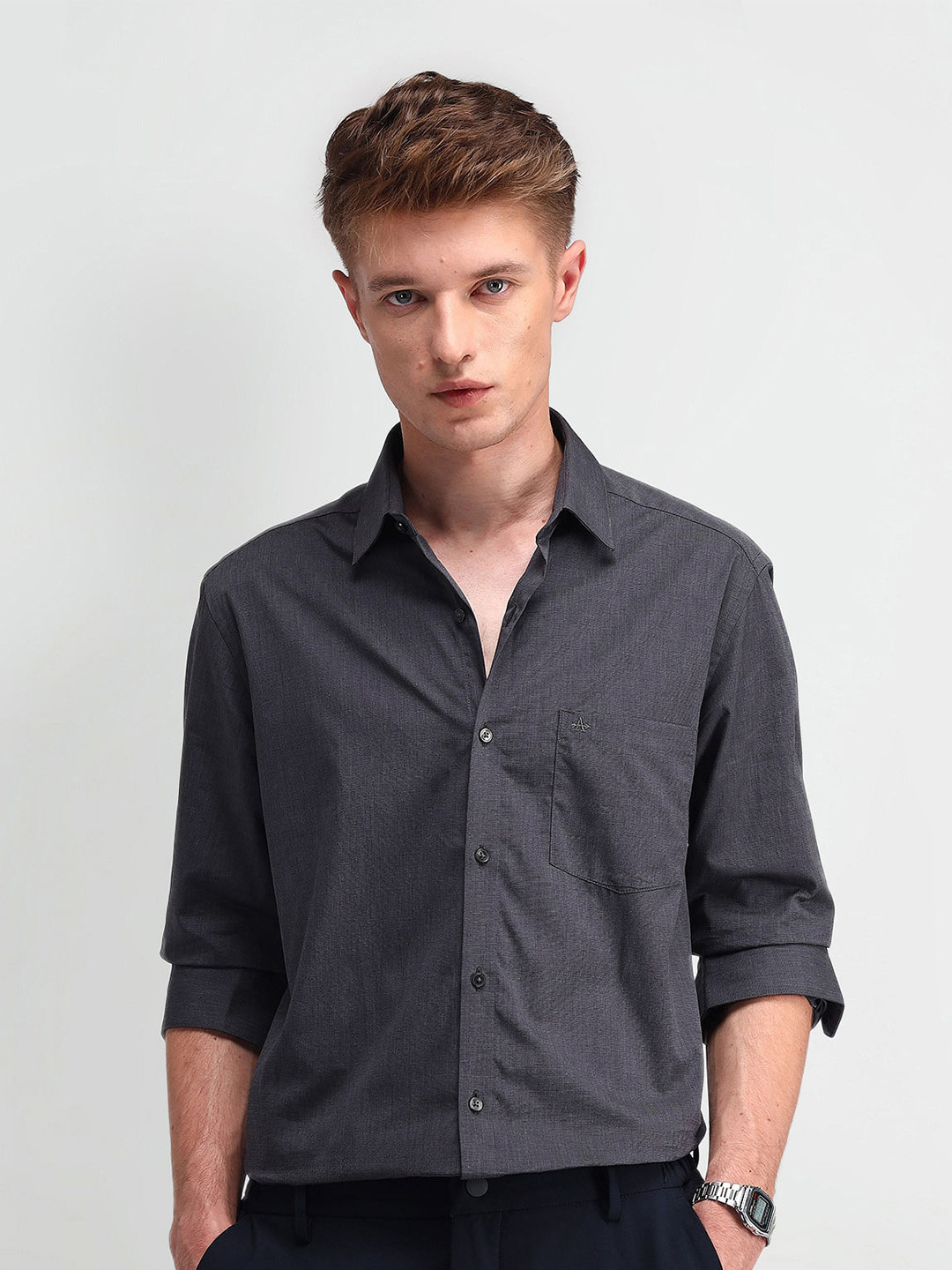 

Arrow Men Slim Fit Solid Long Sleeves Shirt, Grey