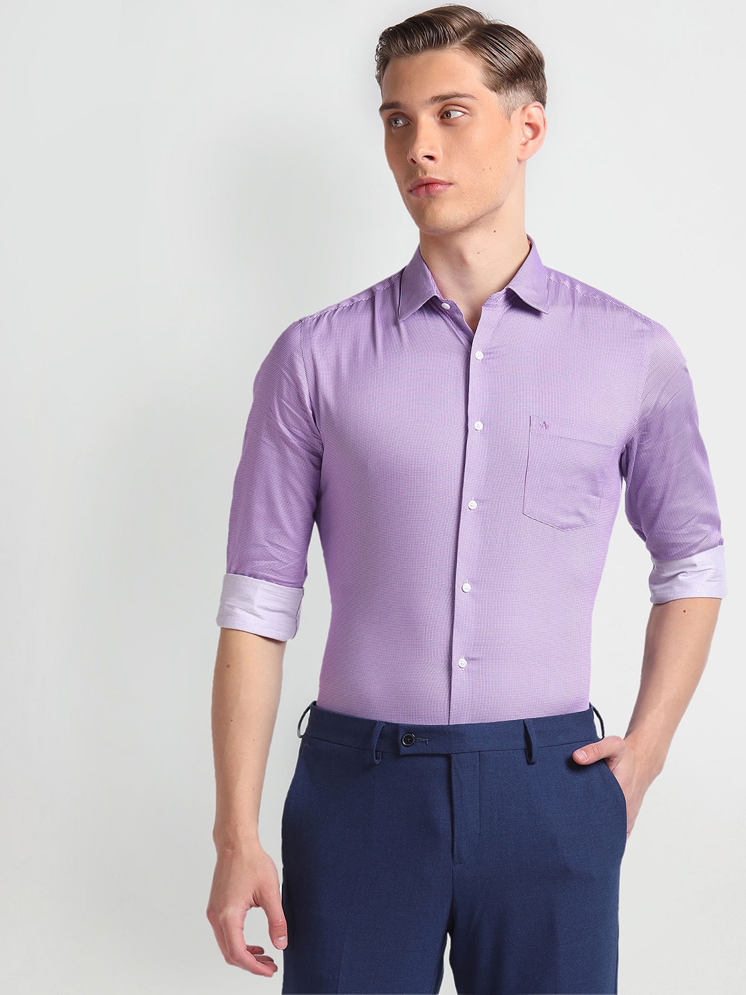 

Arrow Men Micro Print Slim Fit Cotton Formal Shirt, Purple