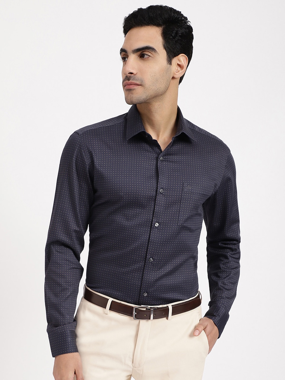 

Arrow Slim Fit Grid Printed Cotton Formal Shirt, Black