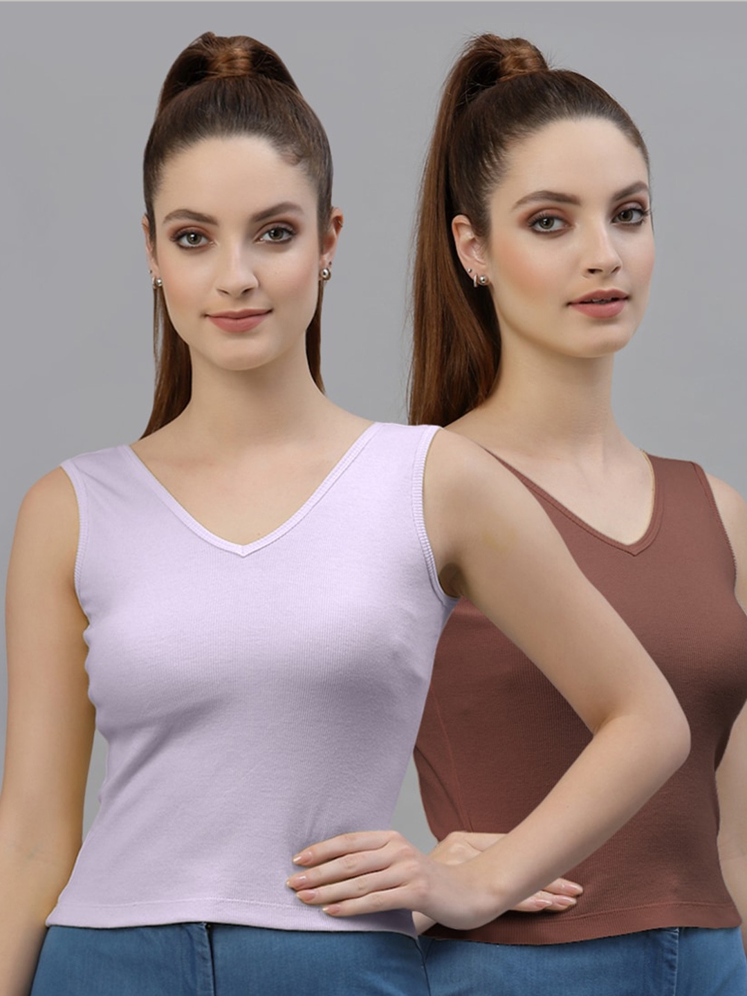 

Friskers Pack of 2 Sleeveless Cotton Tops, Purple