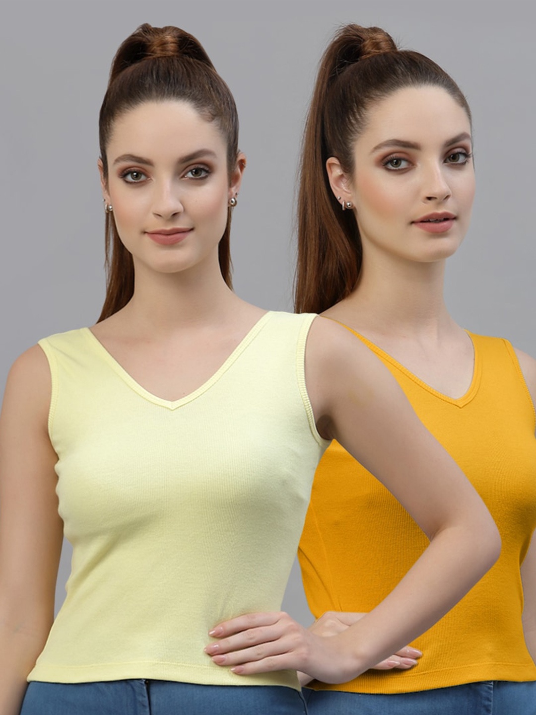 

Friskers Pack Of 2 Fitted Cotton Tops, Yellow