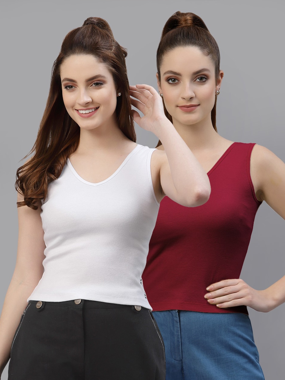 

Friskers Pack of 2 Cotton Fitted Tops, White