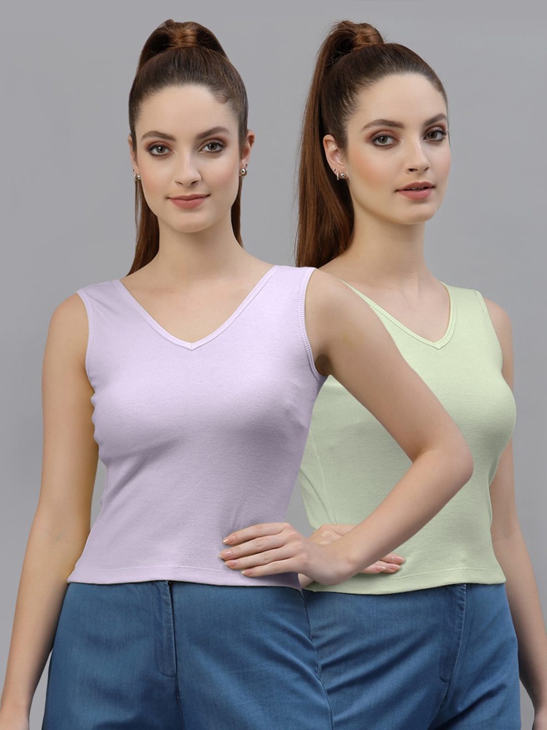 

Friskers Pack of 2 Cotton Fitted Tops, Lavender