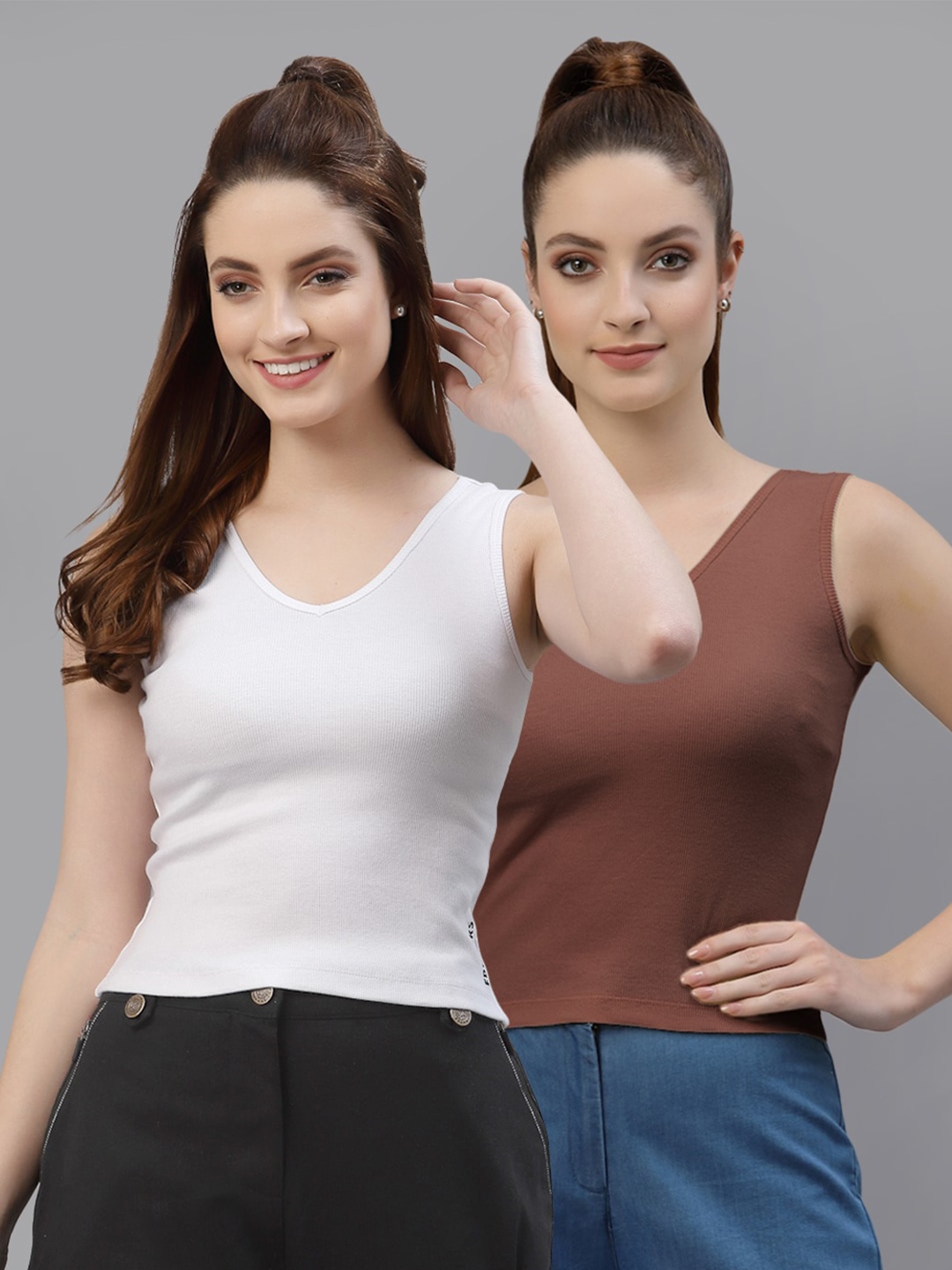

Friskers Pack of 2 Fitted Cotton Tops, White