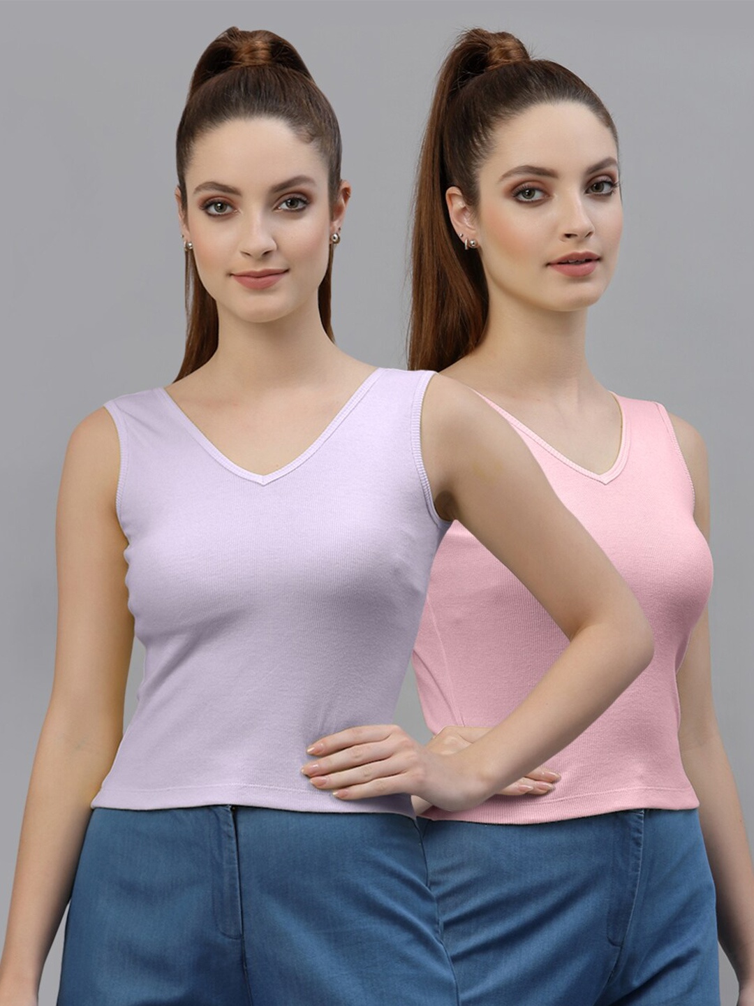 

Friskers Pack of 2 Sleeveless Cotton Tops, Purple