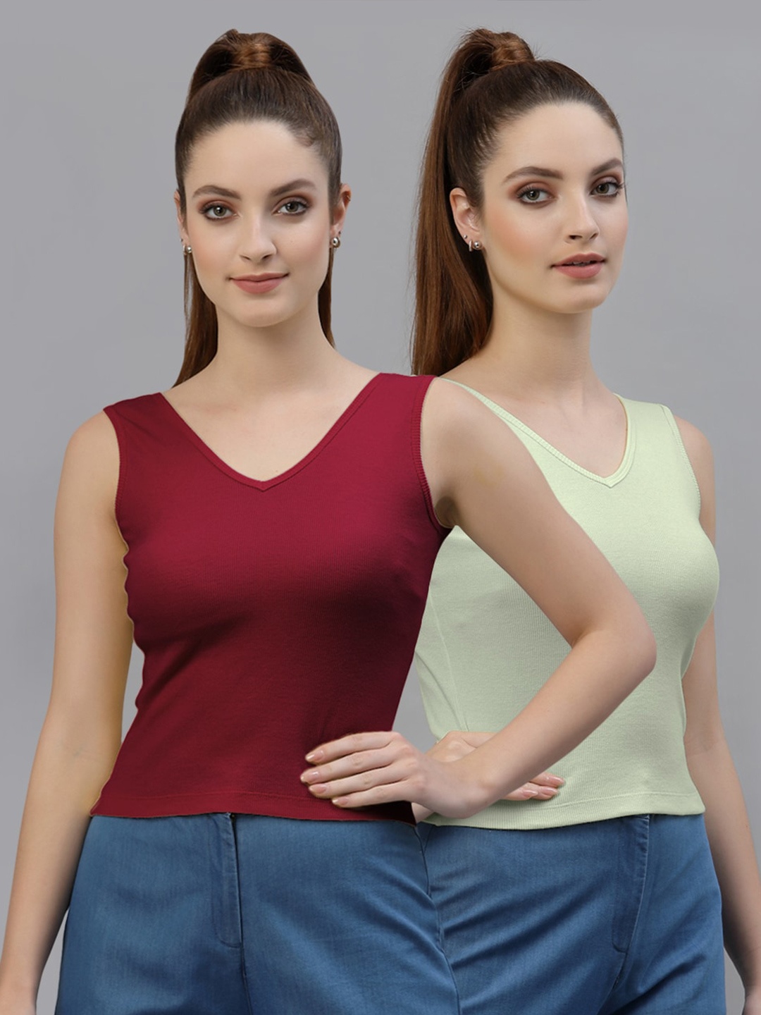 

Friskers Pack of 2 Sleeveless Cotton Tops, Maroon