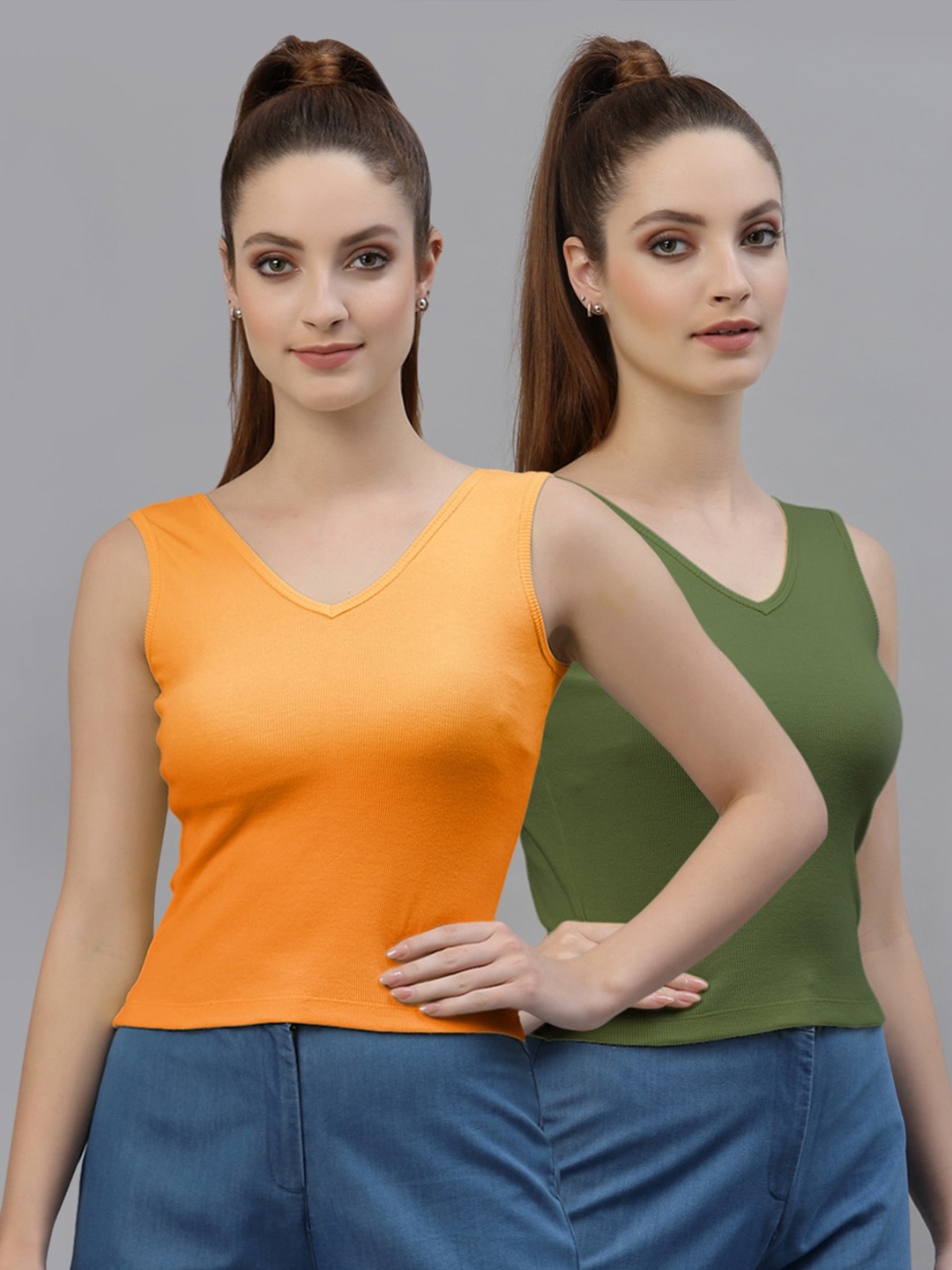 

Friskers Pack of 2 Sleeveless Cotton Tops, Orange