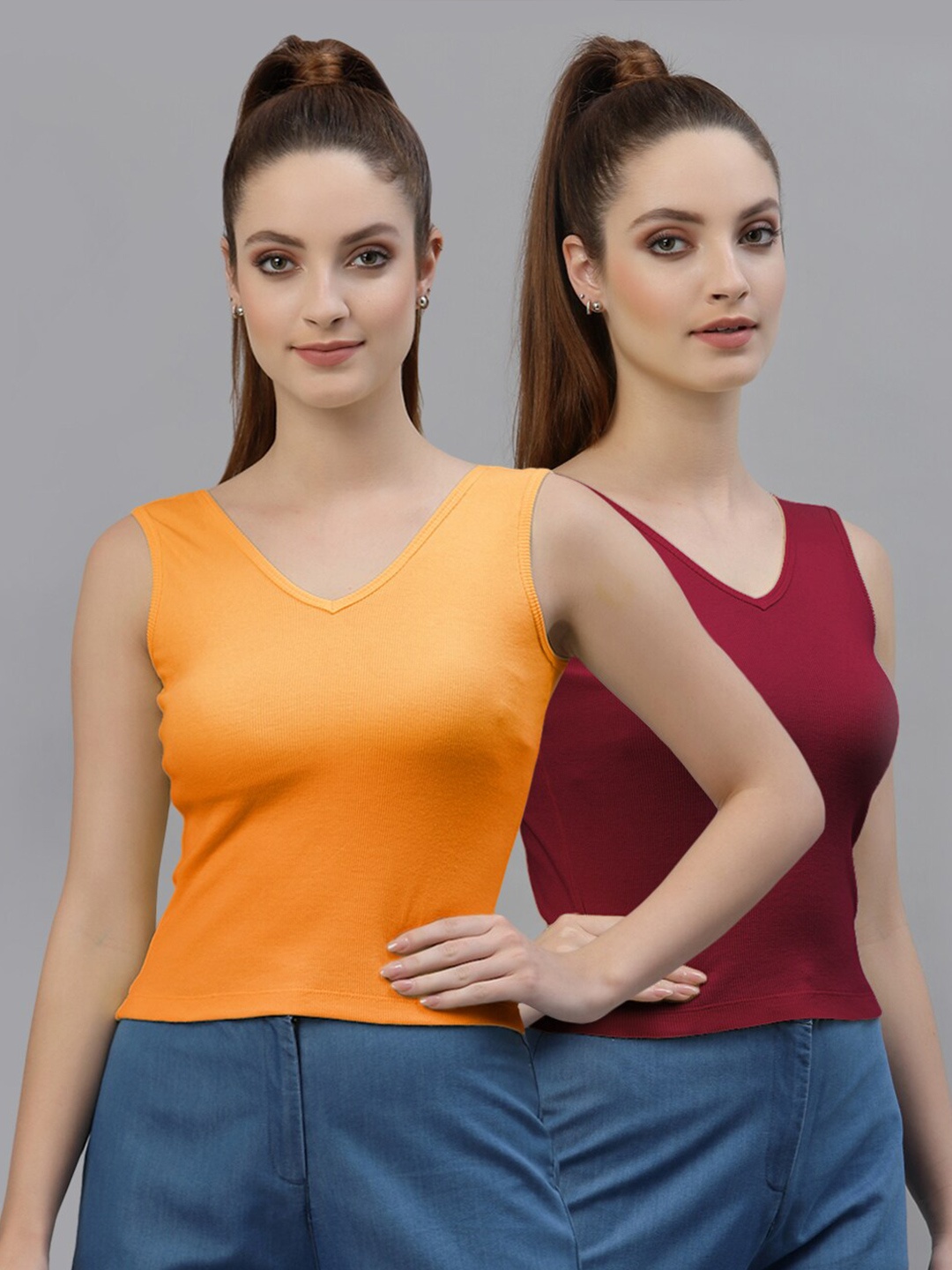 

Friskers Pack of 2 Sleeveless Cotton Tops, Orange
