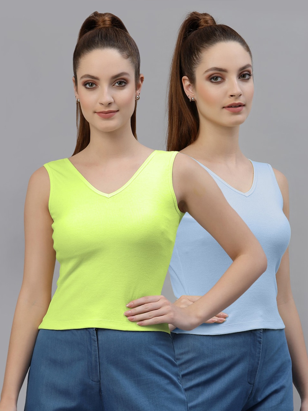 

Friskers Pack of 2 Sleeveless Cotton Tops, Lime green