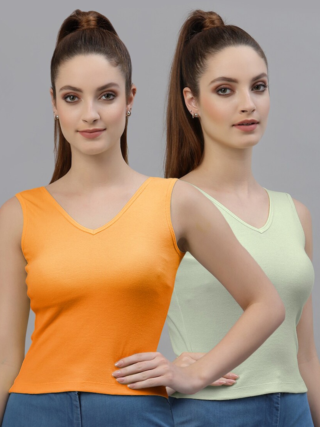 

Friskers Pack of 2 Sleeveless Cotton Tops, Orange