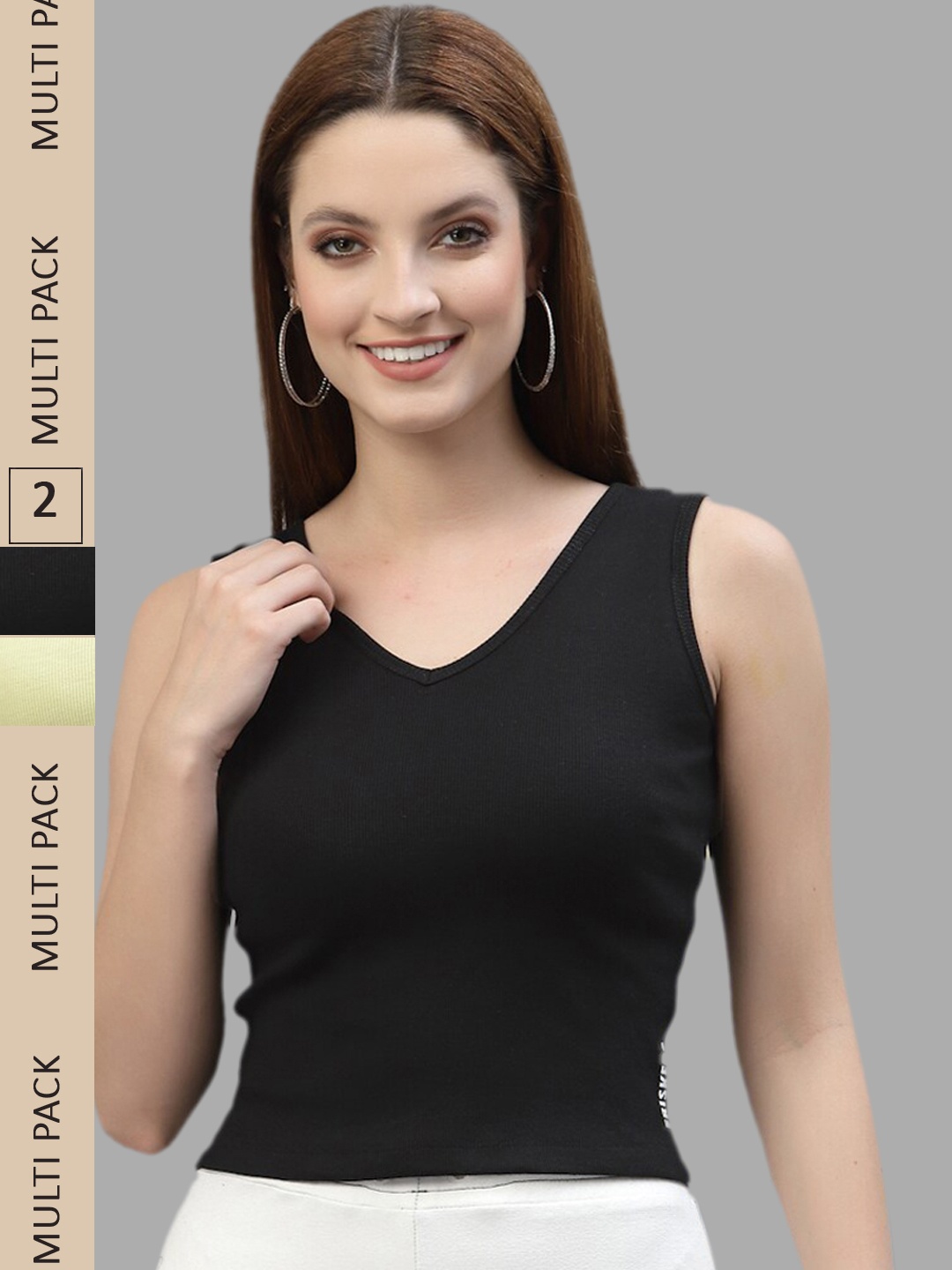 

Friskers Pack of 2 V-Neck Cotton Fitted Tops, Black