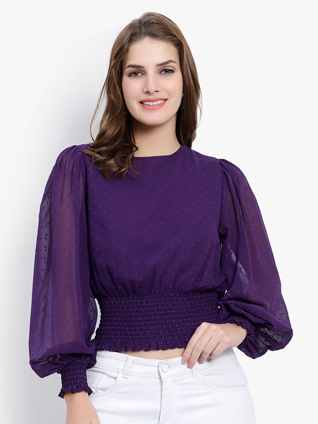 

DRIRO Georgette Blouson Crop Top, Purple