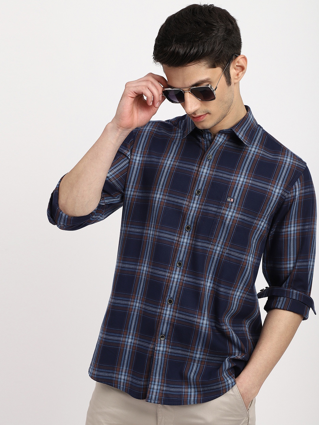 

Arrow Sport Men Navy Blue Manhattan Slim Fit Plaid Casual Shirt